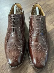 Zapatos de cuero LOAKE 202T Brogue Oxford punta de ala para hombre, marrón - talla 8G - Imagen 1 de 14