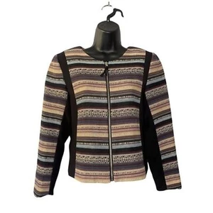 H&M Blazer Women’s Size 10 Preppy Collarless Tapestry Texture Full Zip Jacket - Picture 1 of 7