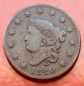 1820 Large Cent Coronet Head Small Date Vf+
