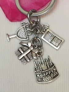 Happy Birthday Prosecco Cocktail Keyring Gift- With Organza Gift Bag Freepost - Foto 1 di 2