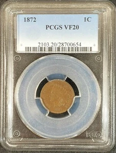 1872 Indian Head Cent PCGS VF20 Bold N 2103.20/28700654 Exquisite Coin Rare - Picture 1 of 12