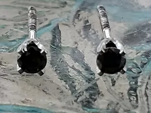 Schwarze Diamant Rund Schliff Nieten Schraubverschluss Ohrringe 14kt Massiv Weißgold - Bild 1 von 12