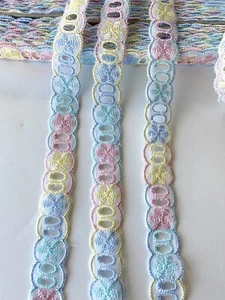 3 Yards Colorful Embroidered Ribbon Trim for Sewing/Crafts/Bridal/ 3/4" wide - Picture 1 of 12