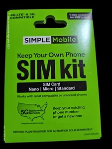Simple Mobile Bring Your Own Phone Prepaid SIM Kit 3 in 1 fits all phones - Picture 1 of 2