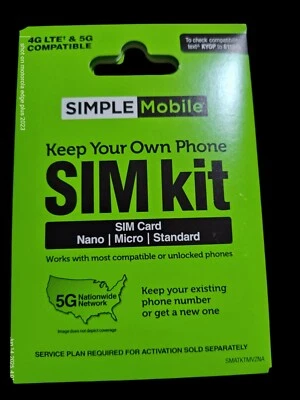 Simple Mobile Bring Your Own Phone Prepaid SIM Kit 3 in 1 fits all phones - Image 1 of 2