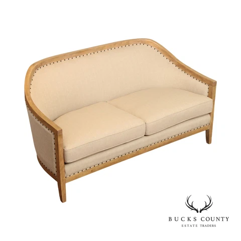 Magnussen Home Transitional Custom Linen Upholstered Taupe Loveseat Cover