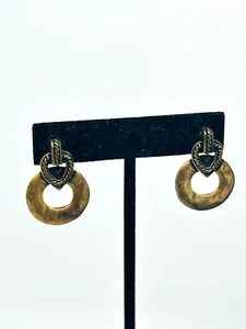 Chicos Earrings Stud Braided Rope Ring Brutalist Gold Tone Pierced Ear Jewelry - Picture 1 of 6