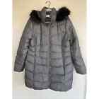 Lands End Womens Long Gray Down Parka Winter Jacket, Fur Hood, Size M 10-12, New