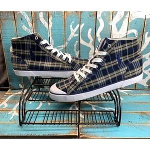 Polo Ralph Lauren High Top Men's Sneakers Size 12D Charan Madras Plaid Shoes - Picture 1 of 10