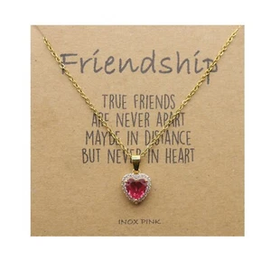 Red Heart Friends Pendant Necklace Friendship Wish Card - Picture 1 of 4