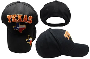 State of Texas State Flag Map Black Cotton Adjustable Embroidered Cap Hat - Picture 1 of 6
