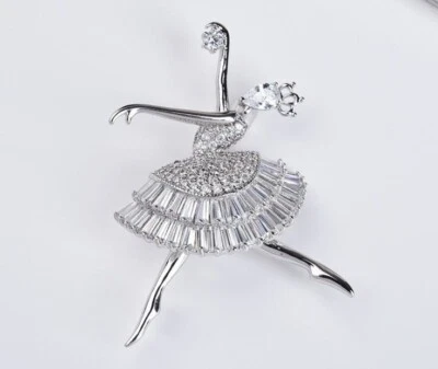 Mini broche de plata para mujer bailar ballet niña blanco estrás plateado Foto 1 de 4