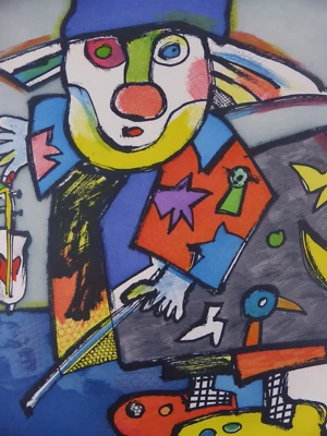 Otmar Alt (1940 Wernigerode -) Farbradierung Clown mit Geige Ed. 87/150 (179) - Bild 1 von 4