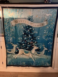 Winter Wishes Tree Deer Fabric Christmas Holiday Winter Cotton QT 36"X44" Panel - Picture 1 of 1