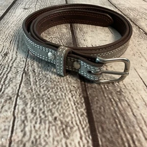 J Ellis Designs Gray Suede Leather Belt Sz XL 1" Wide Double Stitch Casual - Picture 1 of 5