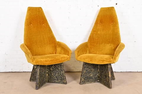 Adrian Pearsall Mid-Century Modern Brutalist High Back Lounge Chairs, Pair Cover