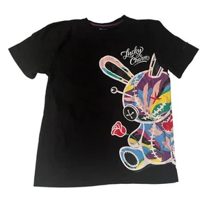 BKYS Mens L Rabbit Embroidered Black Graphic T-Shirt Y2K Streetwear - Excellent - Picture 1 of 12