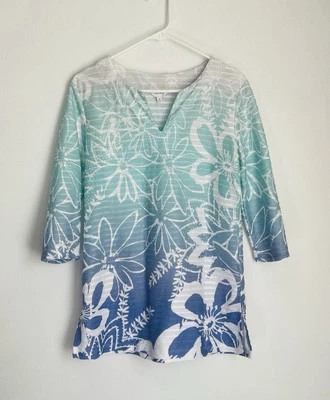 Camiseta túnica Coral Bay para mujer con estampado de flores tropicales manga 3/4 multicolor Foto 1 de 4