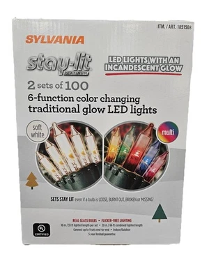 Sylvania Stay lit LED Lights, 2 Sets Of 100, 6 Color Changing Soft White & Multi - Image 1 of 4