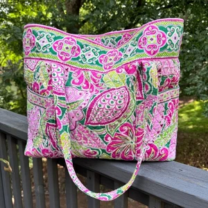 Vera Bradley Pinwheel Pink Super Tote XL 15x21x8 Retired Rare Size - Bild 1 von 11