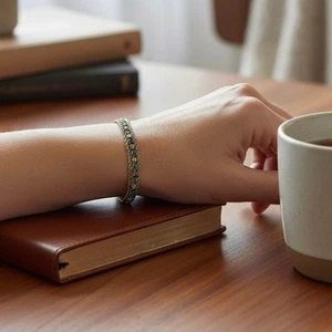 Vintage Blue & Clear Crystal Tennis Bracelet – Silver Tone Triple Strand – 8" - Picture 1 of 8