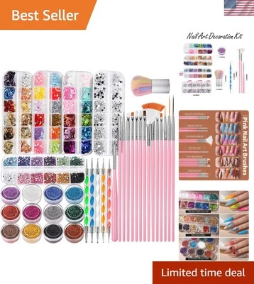 Kit de lujo de arte en uñas FANDAMEI: 15 pinceles, pedrería y brillo fino colección Foto 1 de 4