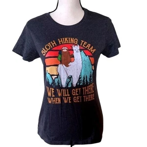 Llama and Sloth hiking team gray t-shirt women Size Small - Picture 1 of 4