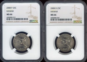 2008 P D Hawaii Quarter 2 Coin Set NGC MS66 Holiday Sale 🎁 - Picture 1 of 2