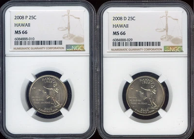 2008 P D Hawaii Quarter 2 Coin Set NGC MS66 Holiday Sale 🎁 - Image 1 of 2