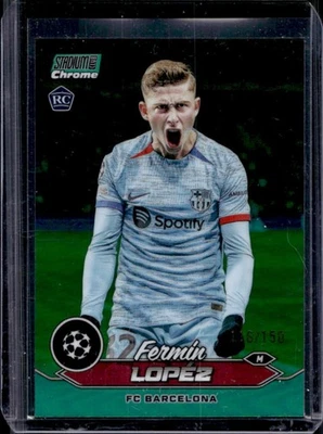 2023-24 Stadium Club Chrome UEFA Fermin Lopez RC Green Refractor #/150 Barcelona - Image 1 of 2