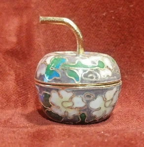 NEW Vintage Cloisonne Enamel Apple Jewelry Box purple Floral Designs - Picture 1 of 4