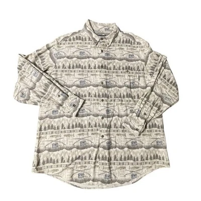 Винтажная мужская рубашка Woolrich Flannel LS на пуговицах охотничья AOP индейка бежевая XXL РЕДКАЯ - Изображение 1 из 4