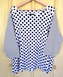 Onque Casual Womens Top 2XCotton Spandex Knit Navy/white Poka Dot 3/4 Sleeve - Picture 1 of 11