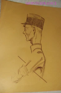 PL128 - DESSIN PORTRAIT OFFICIER DE CAVALERIE 1940 par MARIO DE MARCHI - Picture 1 of 1