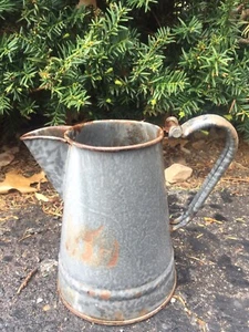 VTG Gray ENAMEL KETTLE COWBOY COFFEE POT Small planter Vase 1 Qt Distressed - Picture 1 of 7
