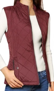 Gilet Allegra K supporto colletto leggero trapuntato zip - piccolo vino nuovo - Foto 1 di 11