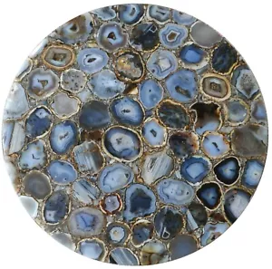 Round Dark Gray Agate Stone Side Table Top with Elegant Look Resin Coffee Table - Picture 1 of 5
