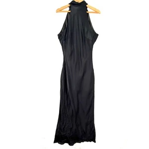 Meshki Claire Satin drapiert Rücken geteilter Saum hochgeschlossen Maxikleid Damen L schwarz - Bild 1 von 10
