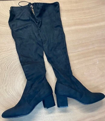 竹制女式 Cameron 麂皮绒过膝靴 US 10 黑色  — 第 1/4 张图片