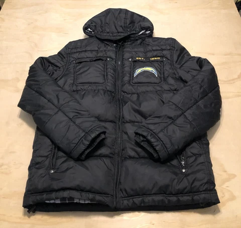 San Diego Chargers Zip lined Jacket Hooded Winter Puffer Coat NFL Medium Cover