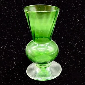 Art Glass Vase Green W Clear Bottom Hand Blown Fluted Vase Miniature 4”T 2”W - Picture 1 of 9
