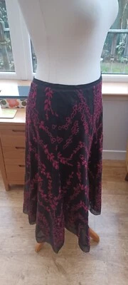 Monsoon Black Pink Skirt 10 Silk Linen Blend Floral Embroidered Boho Pretty - Image 1 of 4