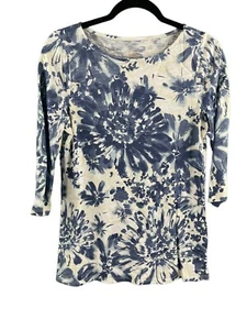 Belle by Kim Gravel Women's Indigo Slub Knit Floral Brushstroke Top Size XXS - Picture 1 of 8