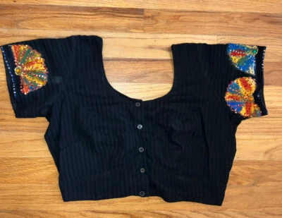 Hermoso Top Corto Indio Joyas Negras Verano Festival Ropa Pequeño Foto 1 de 3