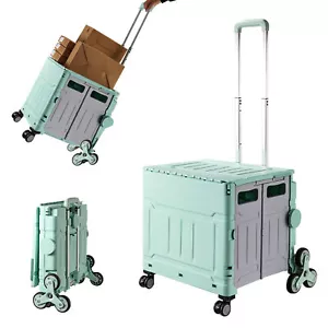 Folding Rolling Utility Shopping Cart Portable Crate Handcart 360° Rotate Wheel - Picture 1 of 15