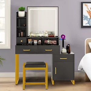 NEW Vanity Table Set LED Mirror Makeup Desk with Wider Storage Dresser Bedroom - Picture 1 of 5