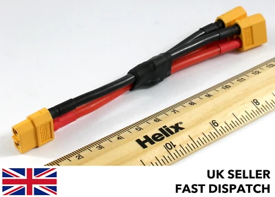 XT60 Female to 2 x Male parallel connector lead/cable/wire 12AWG wire LiPo RC - Image 1 of 4