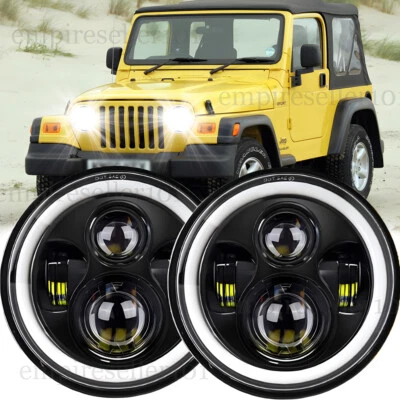 2x Chrome 7inch Round LED Headlight Halo Angle Eye For Jeep Wrangler JK TJ CJ LJ - Image 1 of 4