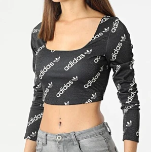 NEW ADIDAS ORIGINALS WOMEN'S TREFOIL LOGO CROPPED TEE SHIRT~MEDIUM ~#HM4894 - Picture 1 of 3