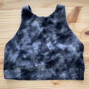 ATHLETA Crop Top Sport Bra A-DD 36 Sz M Grey Watercolor Pattern T Back - Picture 1 of 9
